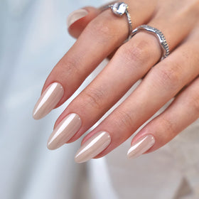 BTArtbox Almond press on nails chrome soft gel close up showing flexible fit