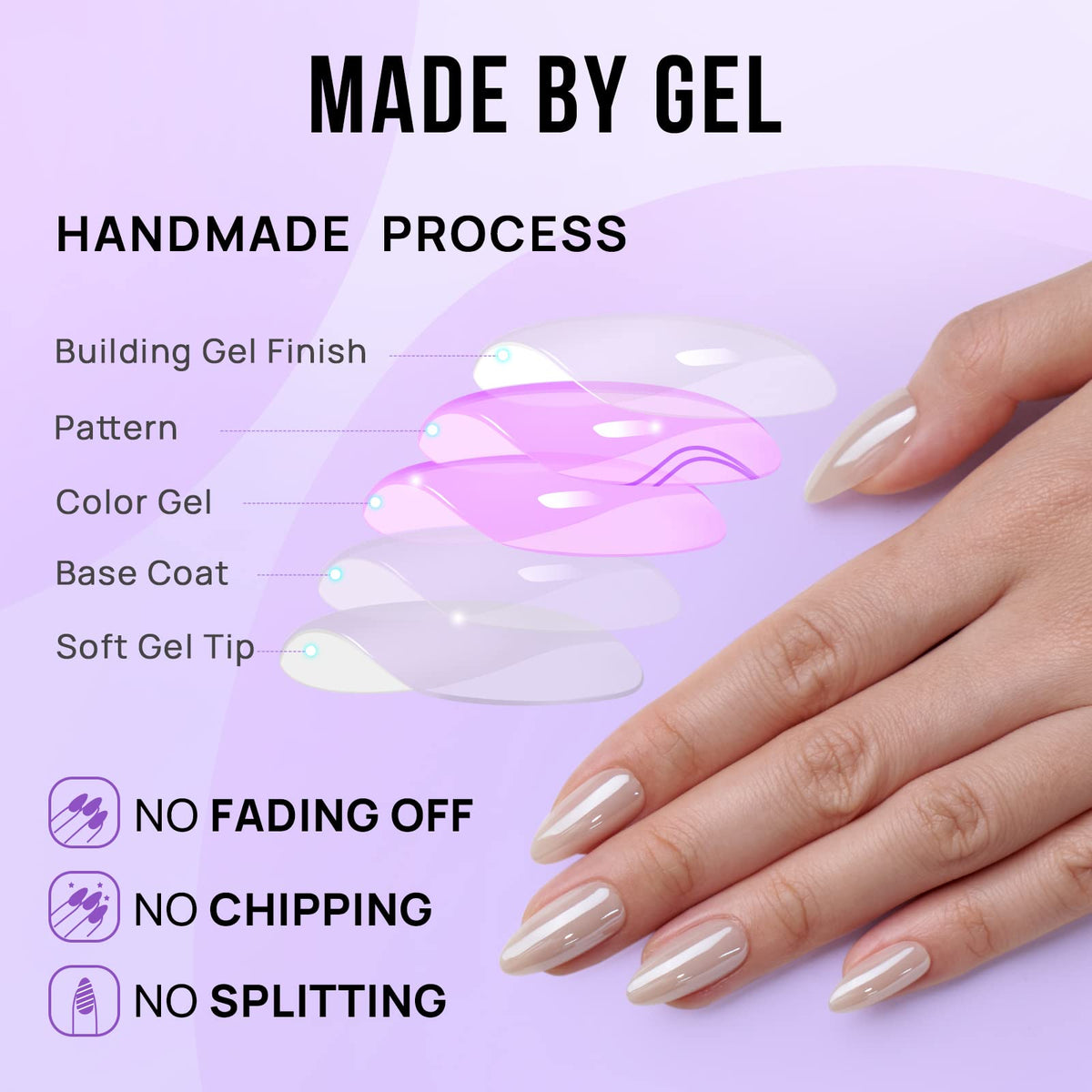 BTArtbox Almond nails visible glue and tabs for easy application