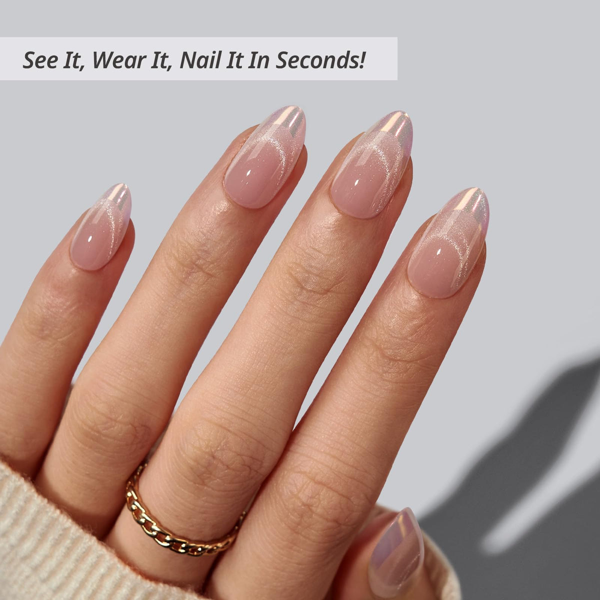 BTArtbox cat-eye chrome French tip nails with lamp-curable shine.