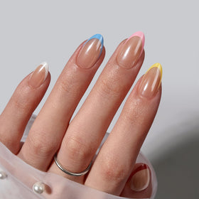 BTArtbox Cha-Cha nails close-up showing colorful French tips for playful style