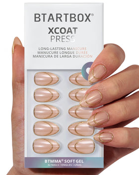 BTArtbox French Tip press-on nails with double gold offer quick at-home salon-style nails.