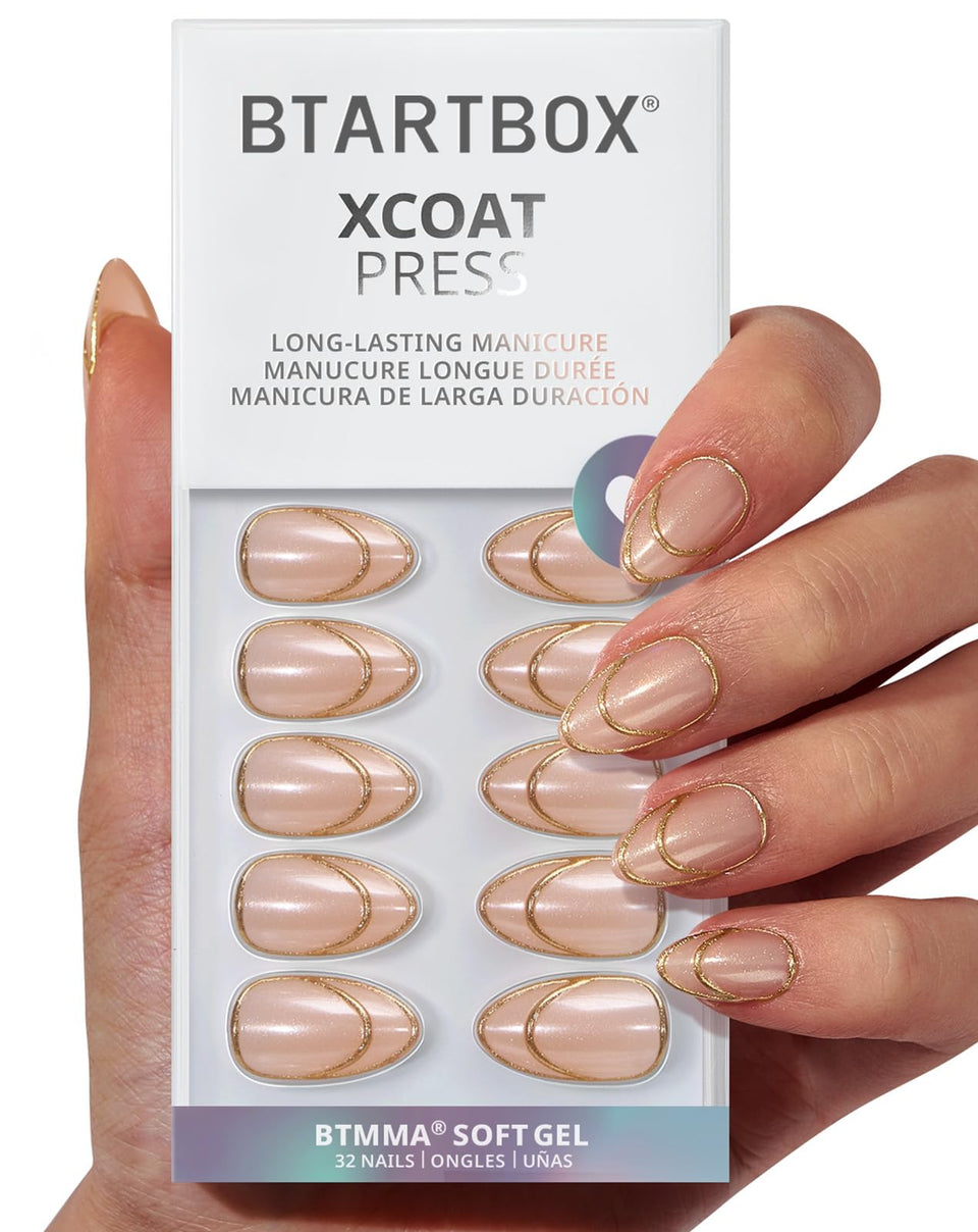 BTArtbox French Tip press-on nails with double gold offer quick at-home salon-style nails.