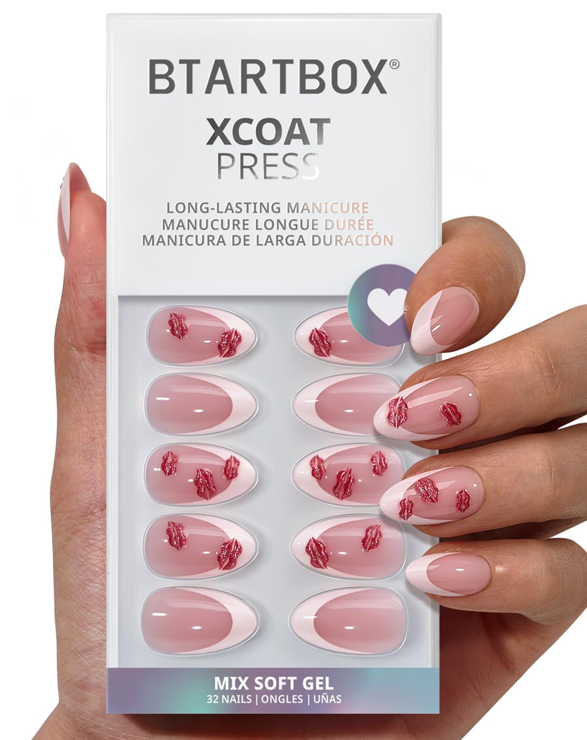 BTArtbox French Tip nails with red lips 3D detail for date night