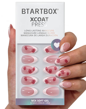 BTArtbox French Tip nails with red lips 3D detail for date night