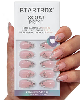 BTArtbox Frost Glam 3D silver flower almond nails for at-home salon finish