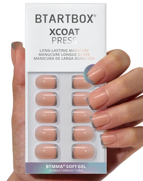 BTArtbox Ice Thread nails with silver sparkle French tip for at-home manicure