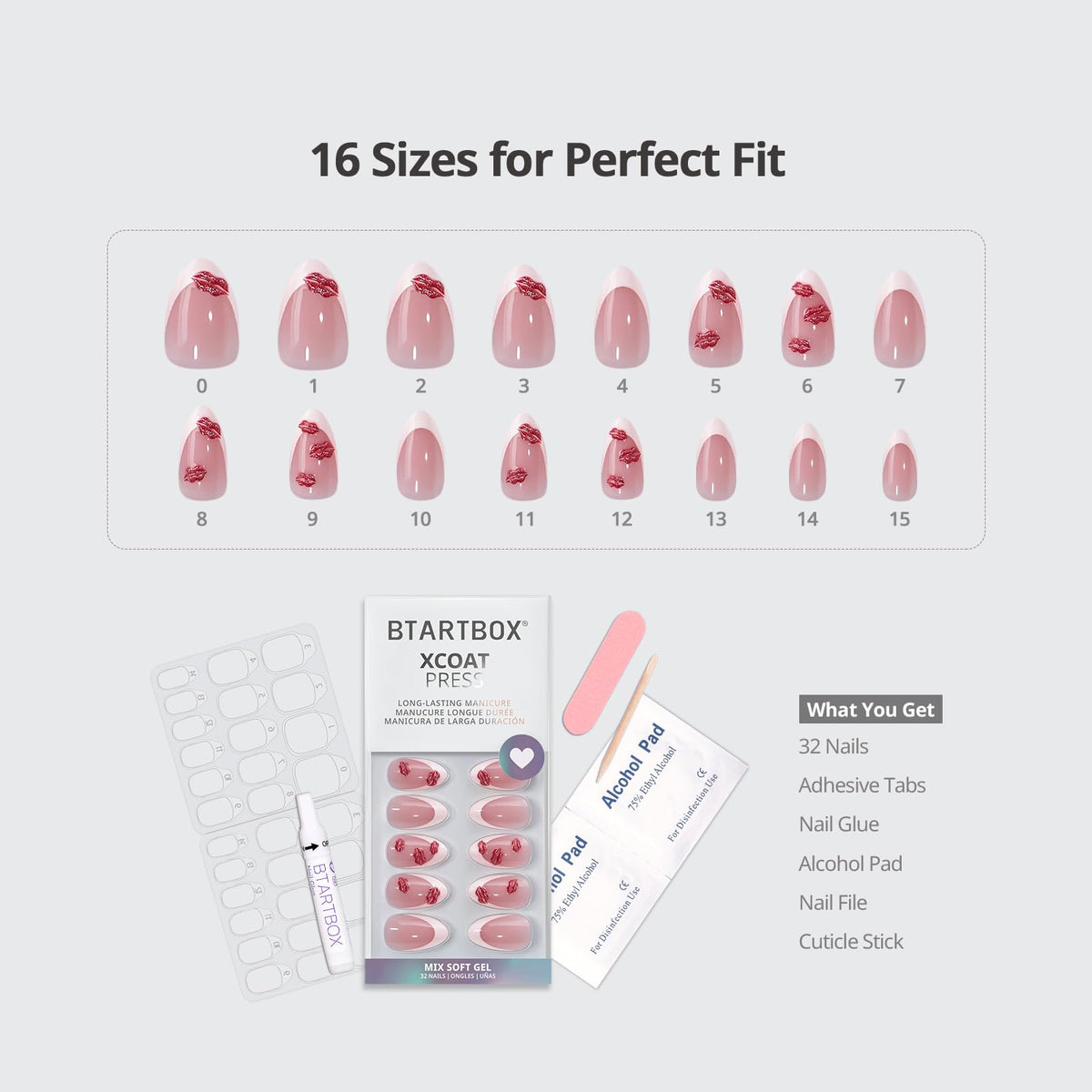 BTArtbox nail glue and adhesive tabs included for secure wear