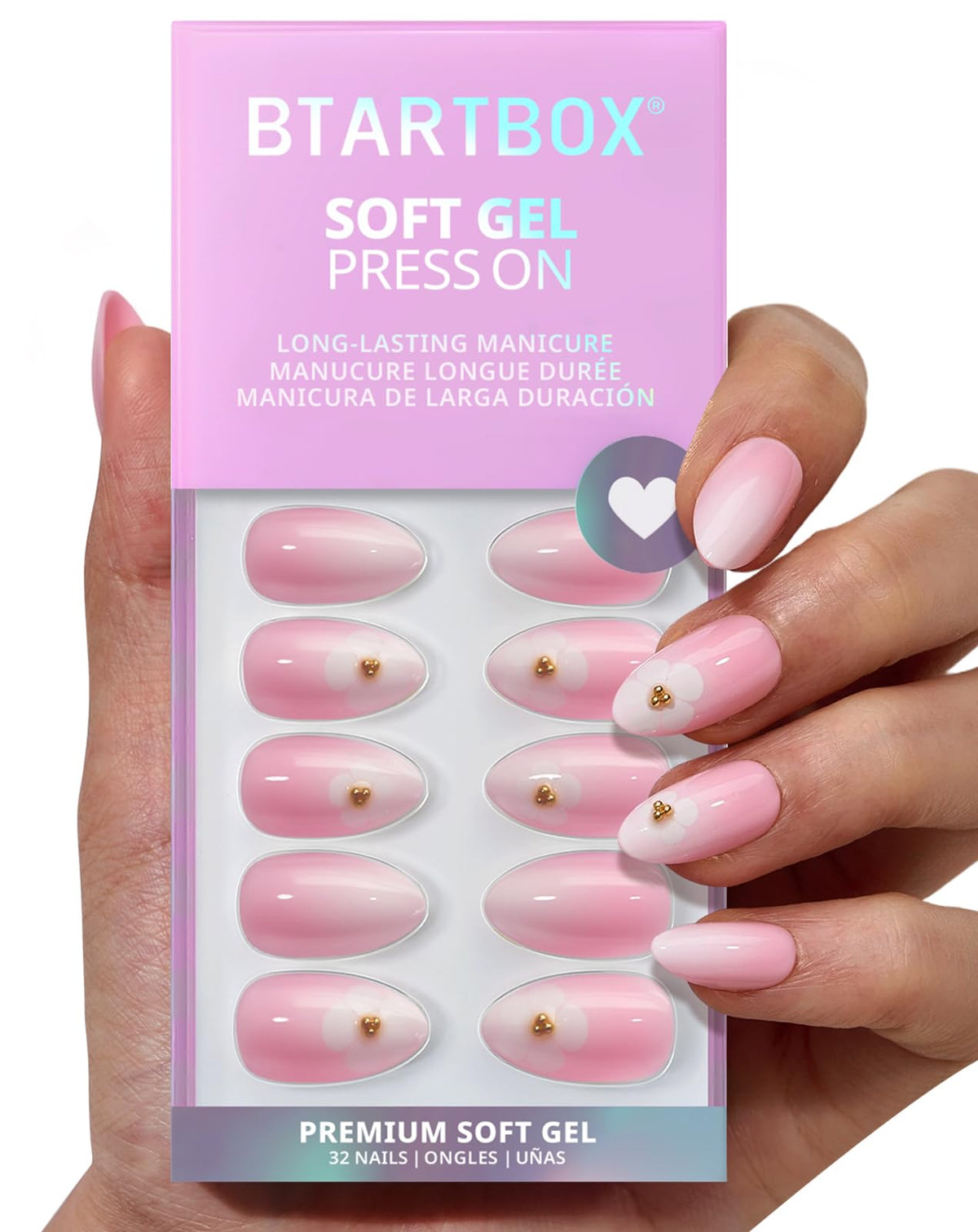 BTArtbox Orchard Burst nails almond shape ombré pink for instant DIY manicure