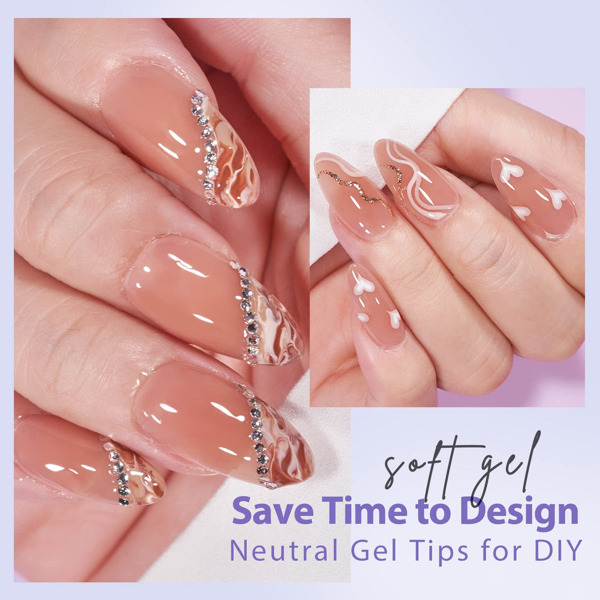 BTArtbox nude-brown pre-colored nails for a natural look.