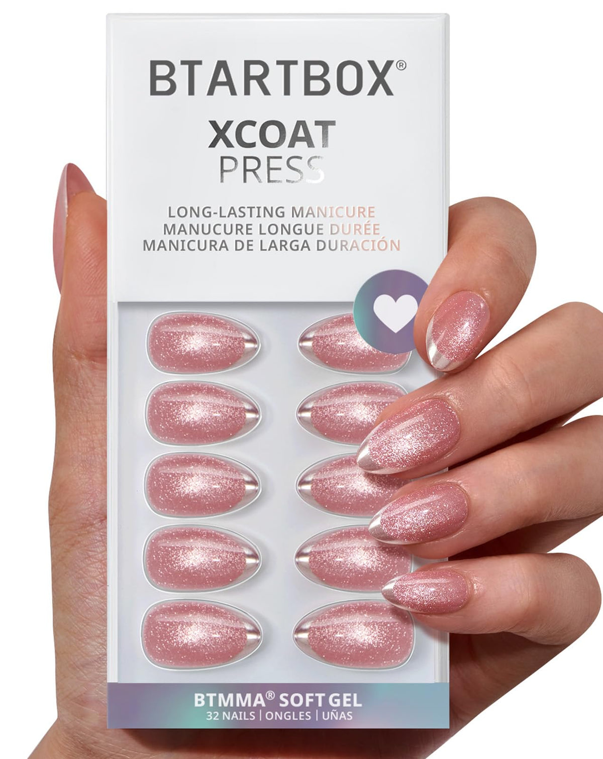 BTArtbox almond gilded cheer press-on nails with sparkling finish for salon-ready wear
