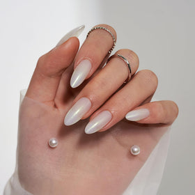 BTArtbox almond glitter white press-on nails close-up with sparkle details