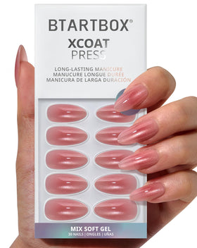 BTArtbox almond pink hypnotic press-on nails with cat-eye shimmer for daily wear