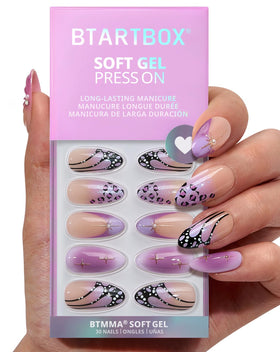 BTArtbox Press On Nails Medium 3D purple butterfly details for elegant wear
