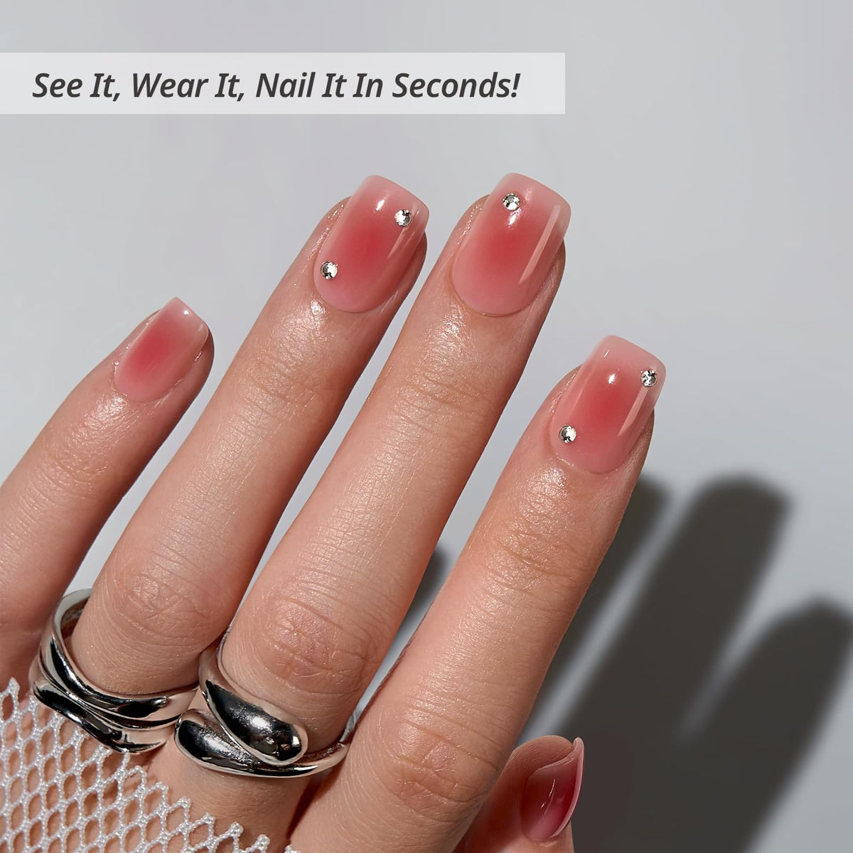 BTArtbox press on nails short blush red swatch highlights vivid color.
