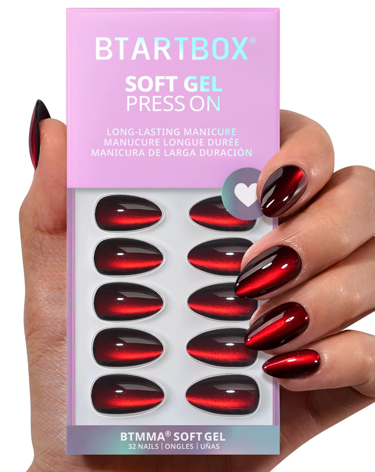 BTArtbox short press-on nails in deep red cat-eye for a salon-like at-home manicure