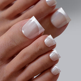 BTArtbox alabaster white press-on toenails closeup with sharp square tips for salon-style wear