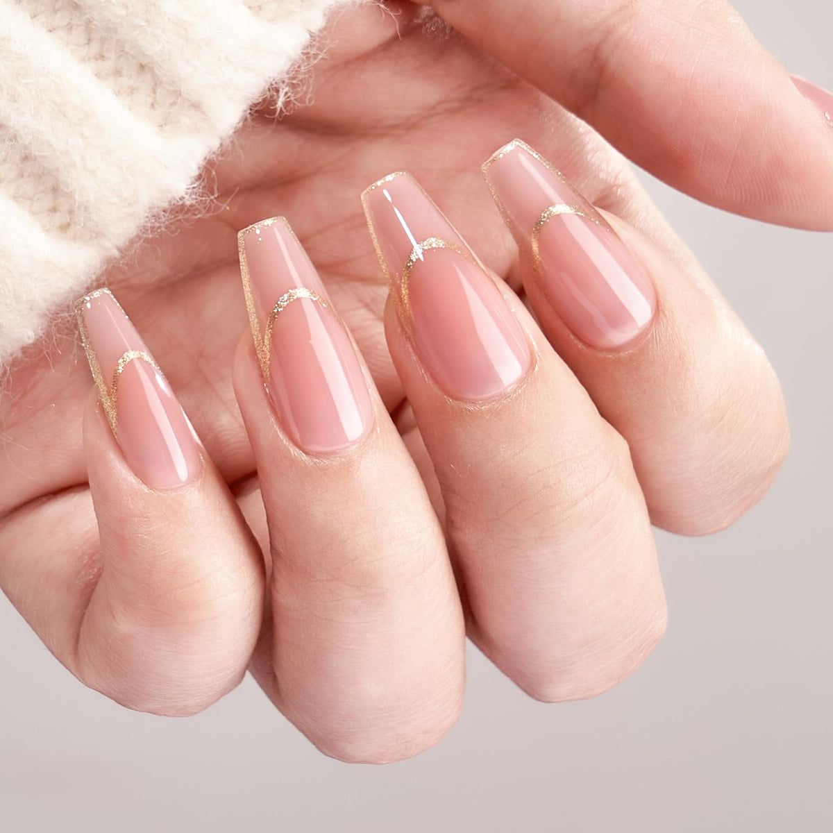 BTArtbox rose gold outline French tip nails ideal for quick, glamorous looks.