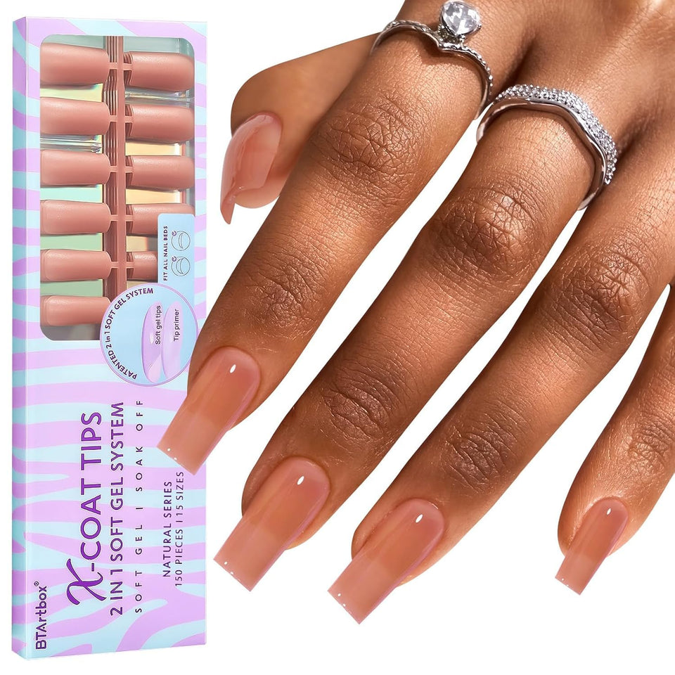 BTArtbox Soft Gel Nail Tips Square close-up showing a natural look for daily wear.