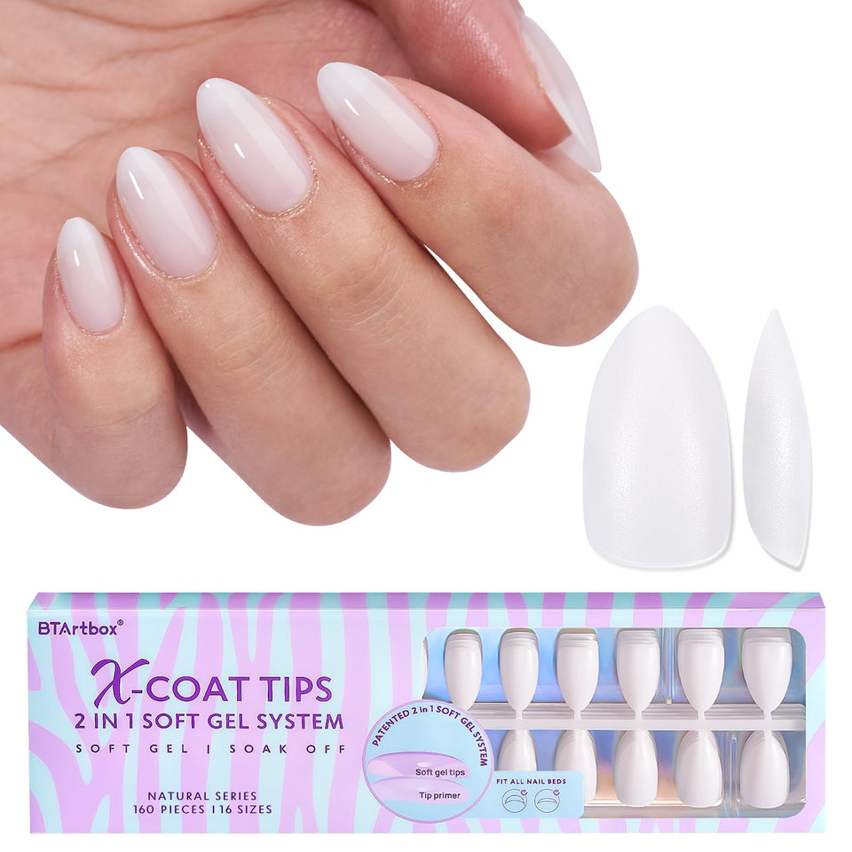 BTARTBOXNAILS almond gel nail tips milky white pack for a natural look