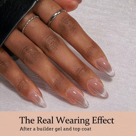 BTArtboxnails almond soft gel tips on hand with natural glow