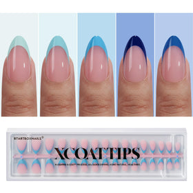 BTArtboxNails blue French tip press-on almond nails for quick salon-like wear