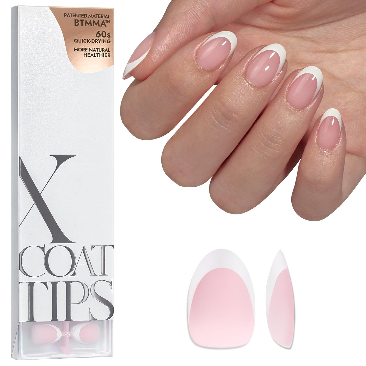 BTArtboxNails pink extra-short almond French tip nails for quick home manicure