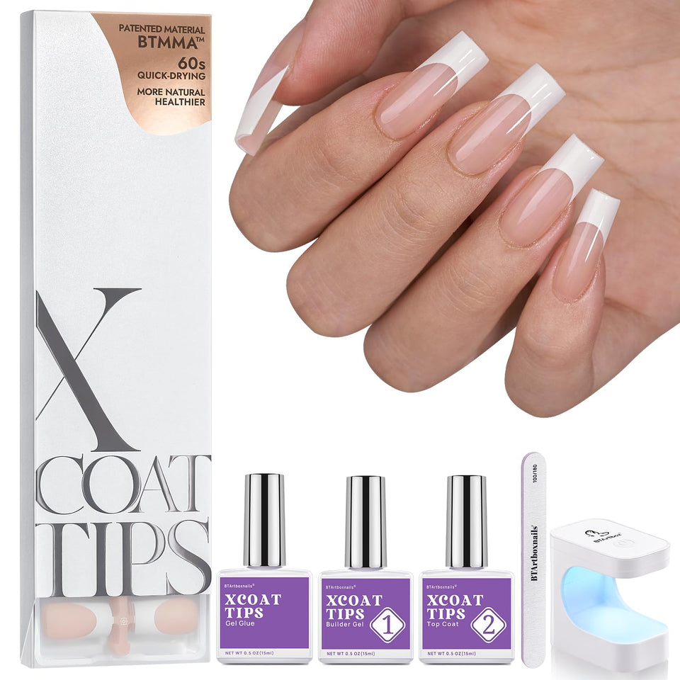 BTArtboxnails French Tip press-on nails offer salon-like precision and durable square tips.