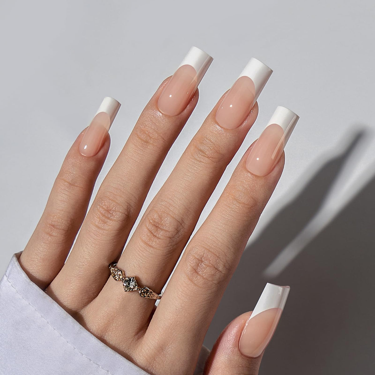 BTArtboxnails long square French tips for a classic home manicure