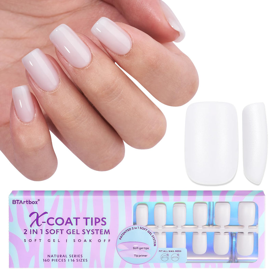 BTArtboxnails milky white square gel nail tips for fast, natural-looking press-on nails.