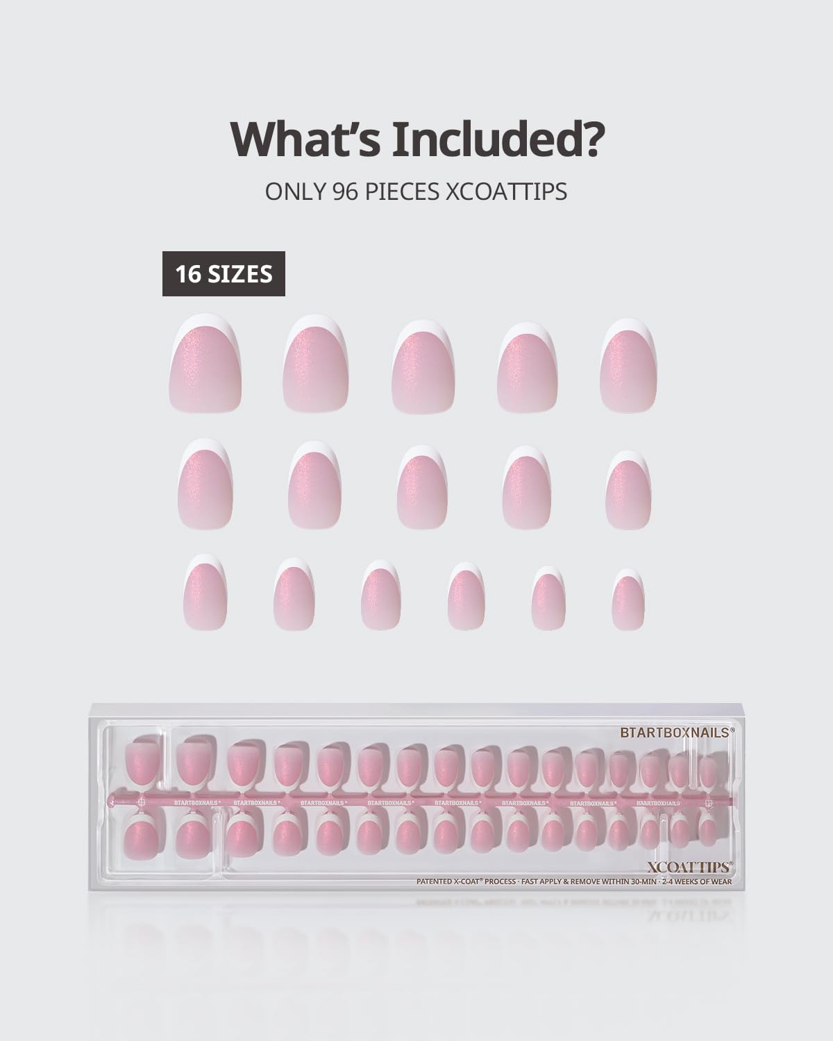 BTArtboxnails XCOATTIPS 16 sizes ensure a precise fit for many nails.