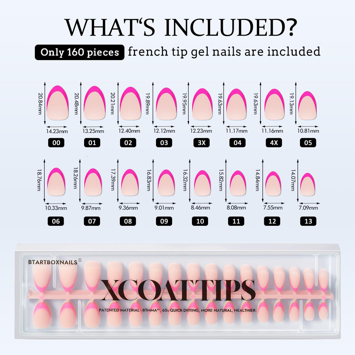 BTArtboxnails XCOATTIPS 160 piece French tip set for versatile options