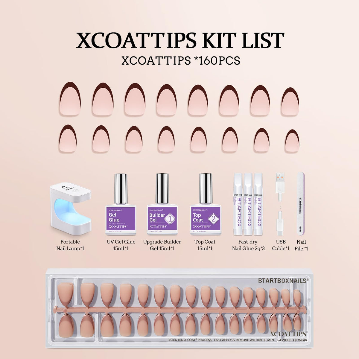 BTArtboxnails XCOATTIPS all-in-one kit includes lamp and primer.