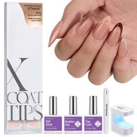 BTArtboxnails XCOATTIPS almond press-on nails for a DIY French manicure with durable finish