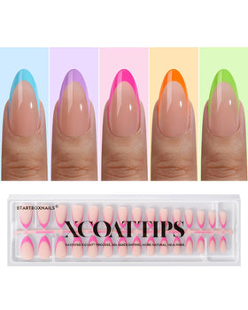 BTArtboxNails XCOATTIPS brighter pastel French tips close-up for chic at-home manicure.
