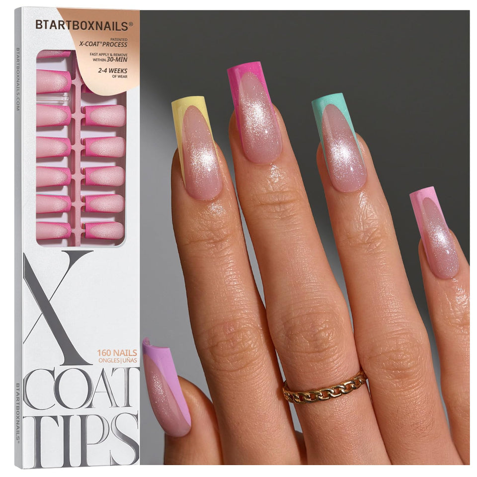 BTArtboxNails XCOATTIPS brighter pastel French tip nails for easy at-home application and long wear.