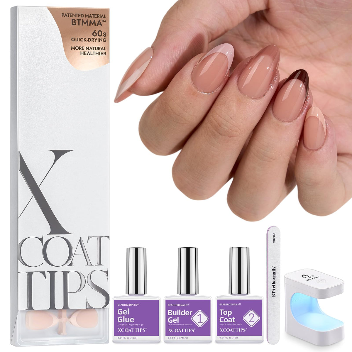 BTArtboxnails XCOATTIPS kit packaging for a DIY French manicure.
