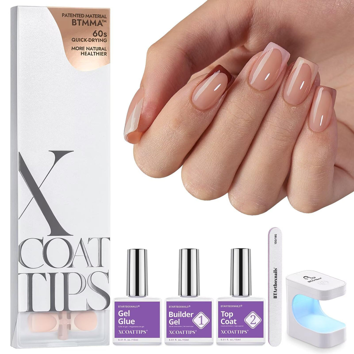 BTArtboxnails XCOATTIPS French nails kit for a DIY salon-quality manicure.