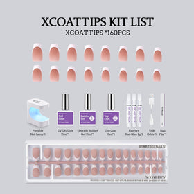 BTArtboxnails XCOATTIPS French tip design showing 160-piece set for versatile styles.