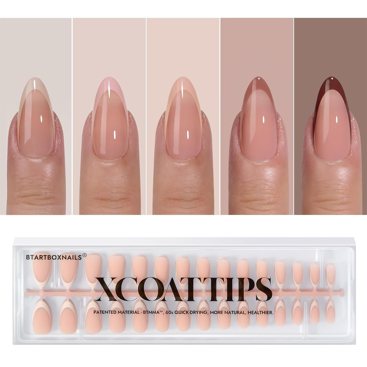 BTArtboxnails XCOATTIPS French tip nails almond shade for natural manicure