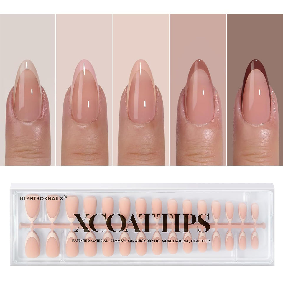 BTArtboxnails XCOATTIPS French tip nails almond shade for natural manicure