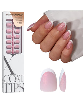 BTArtboxnails XCOATTIPS French Tip pink glitter base for classic at-home manicure.