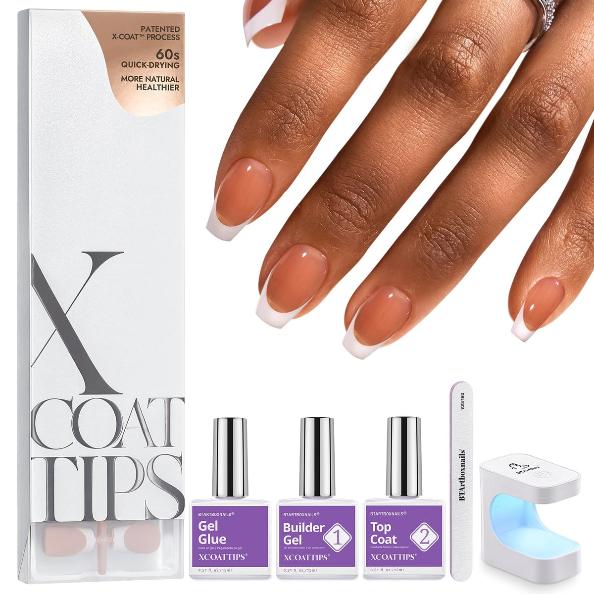BTArtboxnails XCOATTIPS gel nail kit front cover with complete at-home French manicure set.