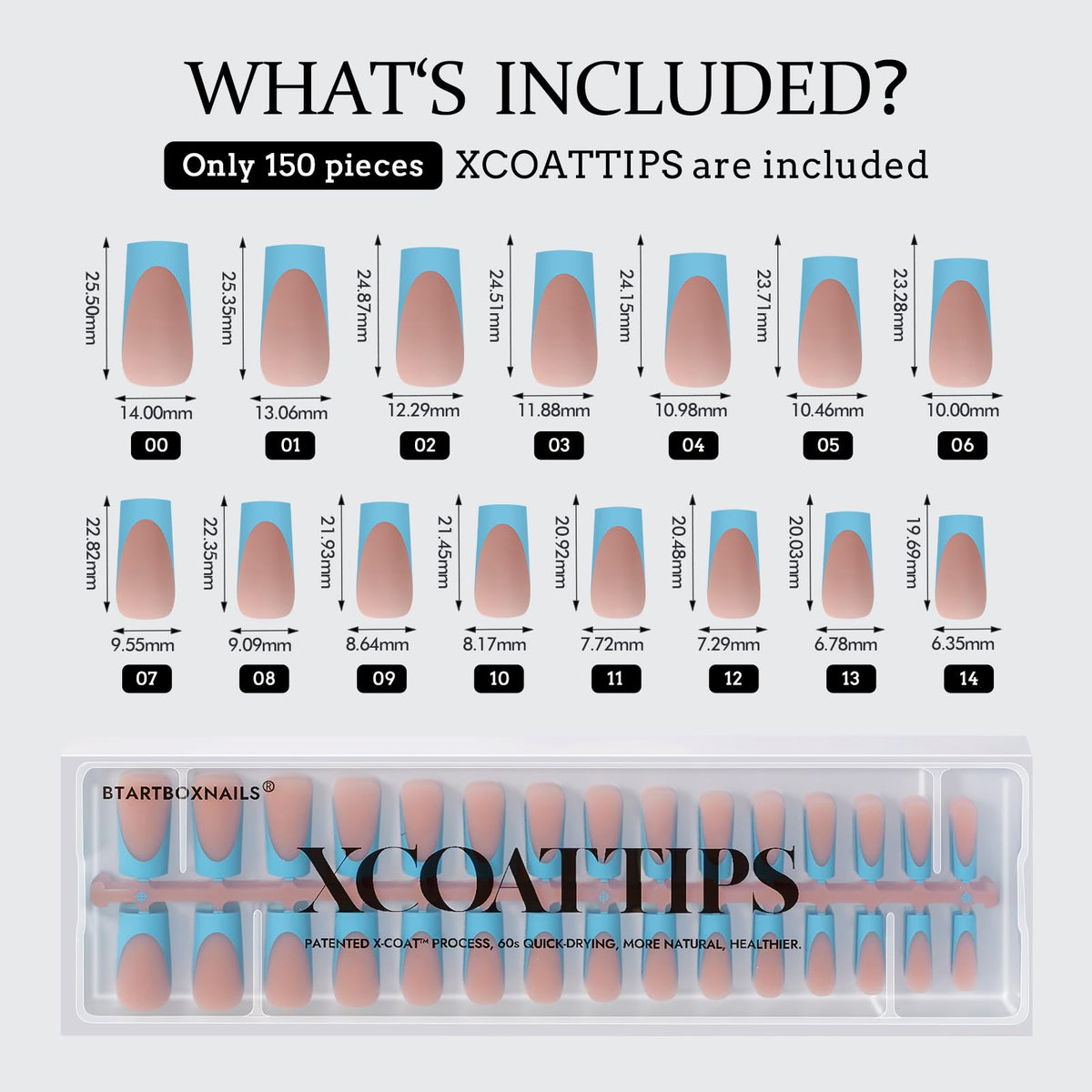 Open box shows packaging and quick-use instructions for at-home nail applications.