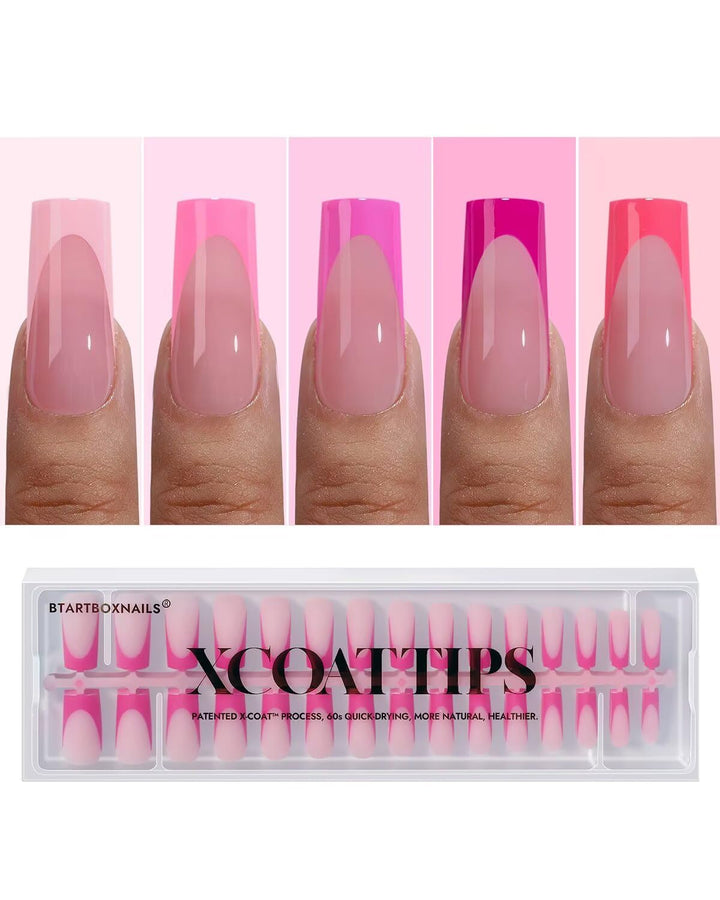 BTArtboxnails XCOATTIPS pink french tip press-on nails for a classic manicure.