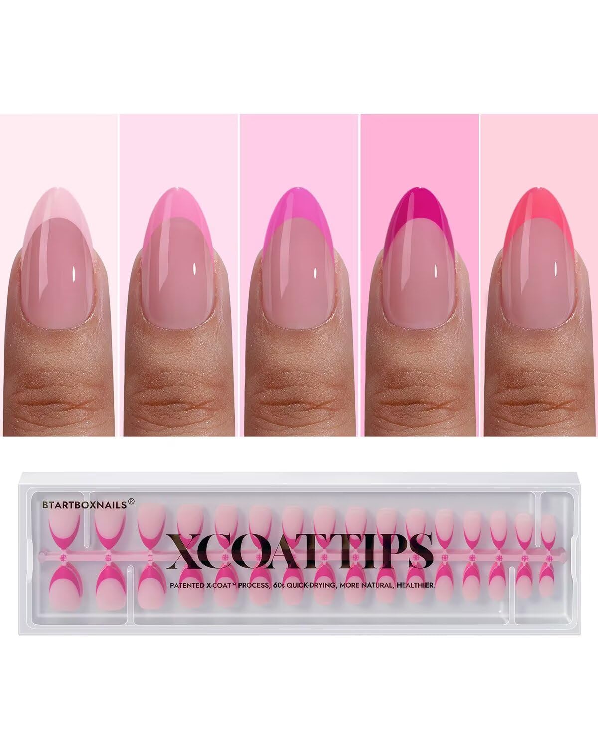 BTArtboxnails XCOATTIPS Pink French Tip set 160-piece for at-home salon-quality nails.