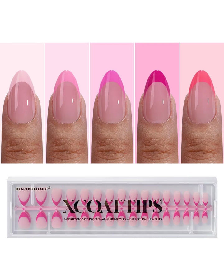BTArtboxnails XCOATTIPS Pink French Tip set 160-piece for at-home salon-quality nails.