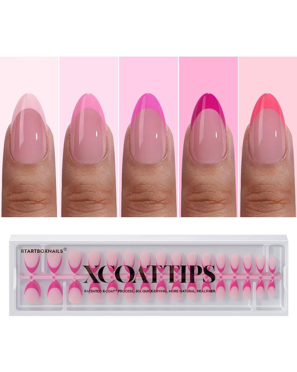 BTArtboxnails XCOATTIPS Pink French Tip set 160-piece for at-home salon-quality nails.