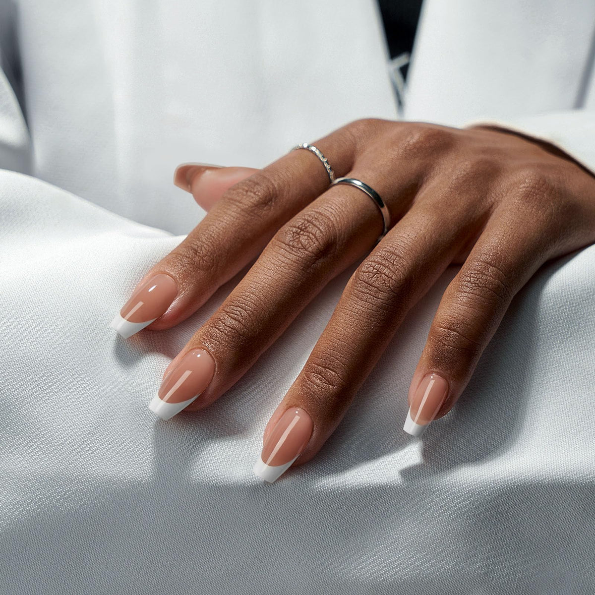 BTArtboxnails XCOATTIPS press-on nails close-up showing natural coffin shape for easy wear.