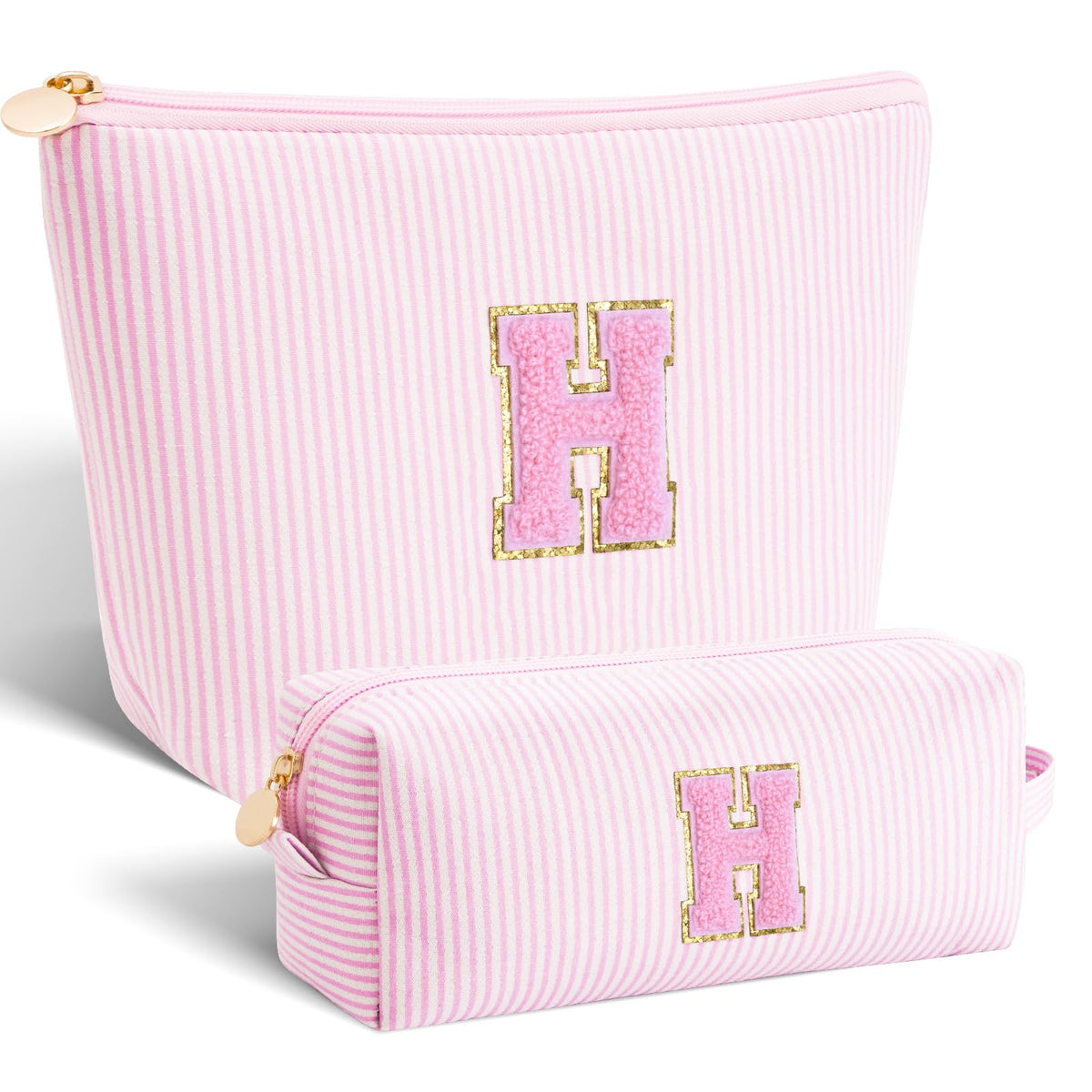 Btffitting monogram cosmetic bag in pink, front view, ideal daily storage.