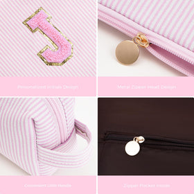 Btffitting monogram initials close-up on pink bag, personalized gift idea